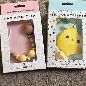 LouLou Lollipop Yellow Pacifier Clip and Silicone Teether Set